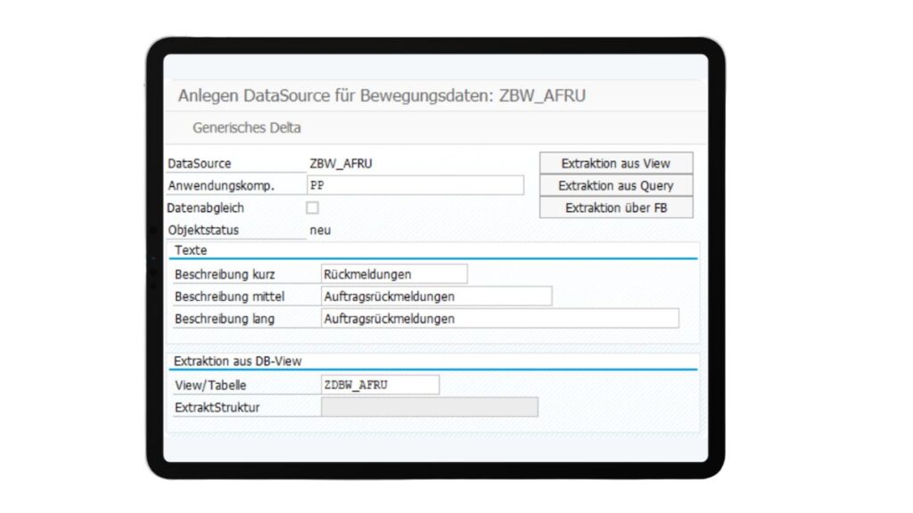 Anlegen DataSource für Bewegungsdaten: ZBW_AFRU