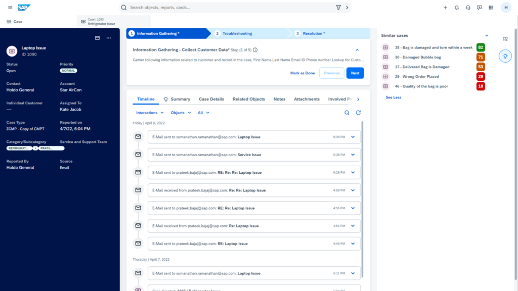 Oberfläche Case Management