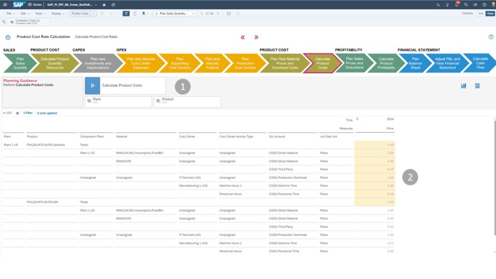 Automatische Berechnung der Plan Produktkosten im neunten Schritt Automatische Berechnung der Plan Produktkosten