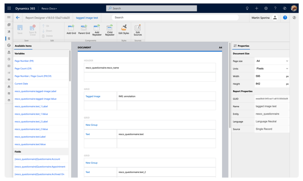 Resco Docs+ Designer, um Dokumente zu gestalten Resco Docs+ Designer