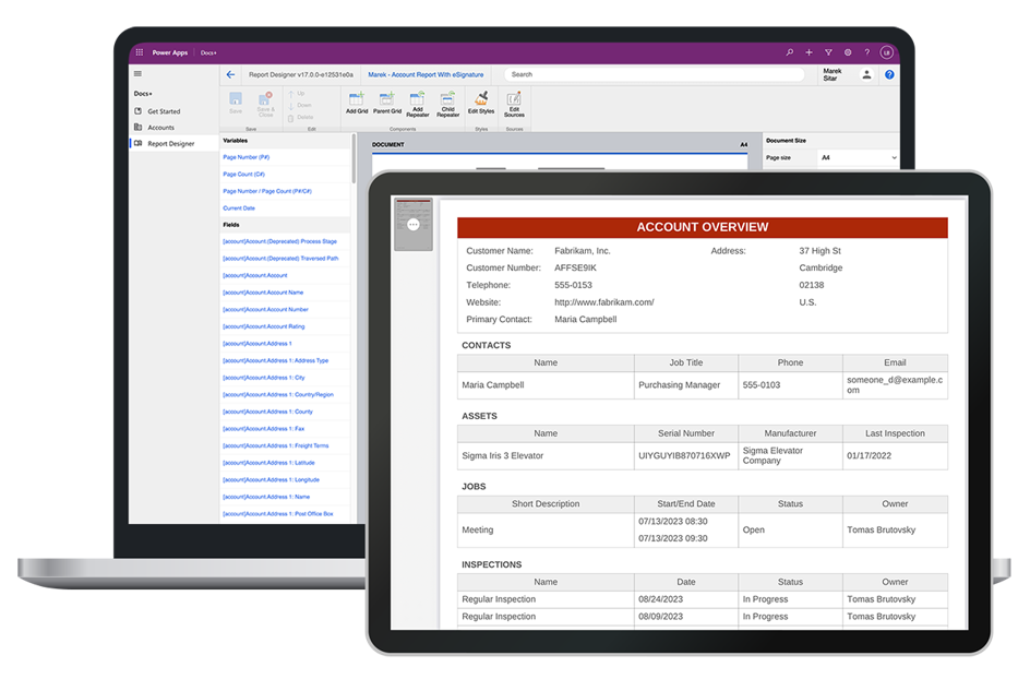 Resco Docs+ PDF-Vorschau im Vordergrund, hinten der Editor Resco Docs+