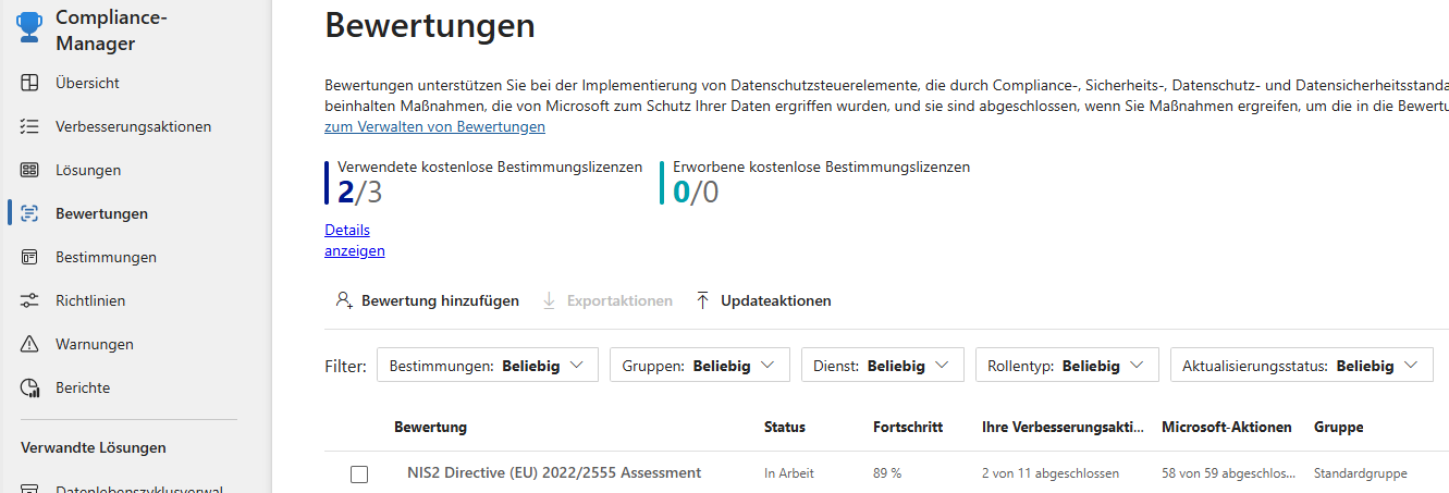 Bewertungen im Compliance Manager