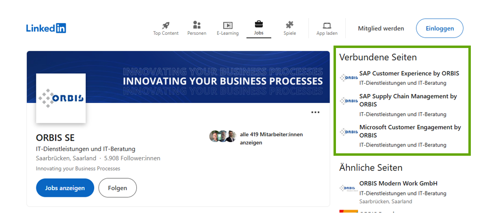 ORBIS LinkedIn Fokusseiten finden