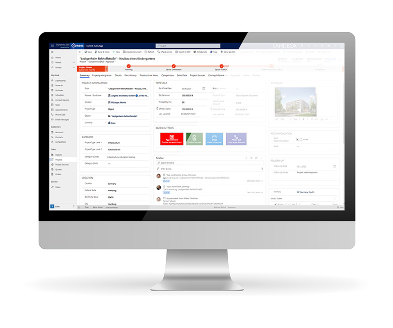 With Microsoft Dynamics CRM, our customers always have important data in view - web-based and centrally. Learn everything about the extensive modules of the software. Screenshot of Microsoft Dynamics 365: Extend CRM industry-specific & manage customer data