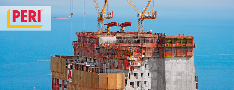 View of a construction site scaffold from PERI